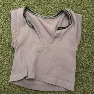 Urban Outfitters Lavender Ribbed V-Neck Tank with Green Contrast Trim